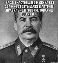 - вася..у настоящего мужика всё должно стоять. даже в аптечке ..правильно я говорю, товарищ берия ? ) 