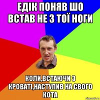 едік поняв шо встав не з тої ноги коли,встаючи з кроваті,наступив на свого кота