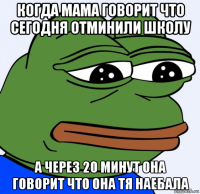 когда мама говорит что сегодня отминили школу а через 20 минут она говорит что она тя наебала