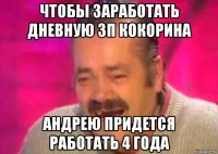 чтобы заработать дневную зп кокорина андрею придется работать 4 года