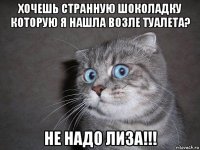 хочешь странную шоколадку которую я нашла возле туалета? не надо лиза!!!