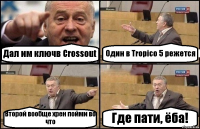 Дал им ключв Crossout Один в Tropico 5 режется Второй вообще хрен пойми во что Где пати, ёба!