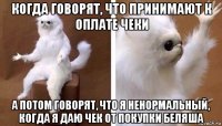 когда говорят, что принимают к оплате чеки а потом говорят, что я ненормальный, когда я даю чек от покупки беляша