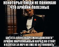 некоторые люди не понимаю что армяни полезные цитата александра македонского'' армяне миролюбивый народ но стойт и взятся за меч их уже не остоновить''