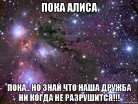 пока алиса пока.. но знай что наша дружба ни когда не разрушится!!!