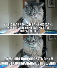 А вы знали, что если вам никогда не нравился ни один парень ,а тут понравился? То можно попробовать с ним завести нормальные отношения