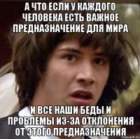 а что если у каждого человека есть важное предназначение для мира и все наши беды и проблемы из-за отклонения от этого предназначения