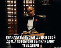  сначала ты пускаешь их в свой дом, а потом они выпиливают тебе двери