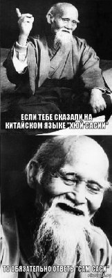 Если тебе сказали на китайском языке "хюй сасии" То обязательно ответь "Сам саси"