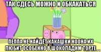 так сдесь можно и обкакаться пеппа не найдёт какашки ноона их любит особенно в шоколаднм торте