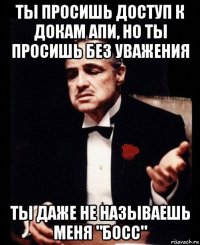 ты просишь доступ к докам апи, но ты просишь без уважения ты даже не называешь меня "босс"