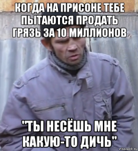 когда на присоне тебе пытаются продать грязь за 10 миллионов "ты несёшь мне какую-то дичь"