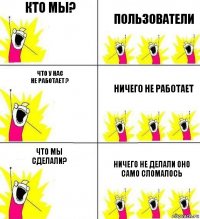 кто мы? пользователи что у нас
не работает ? ничего не работает что мы
сделали? ничего не делали оно само сломалось