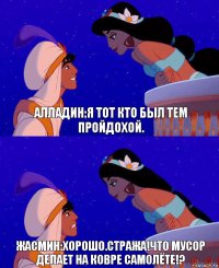 Алладин:Я тот кто был тем пройдохой. Жасмин:Хорошо.СТРАЖА!Что мусор делает на ковре самолёте!?