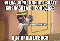 когда спросили кто знает как лазить в проводах? и ту прошел вася