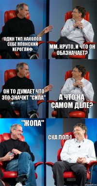 Один тип наколол себе японский иероглиф Мм, круто, и что он обазначает? Он то думает что это значит "СИЛА" А что на самом деле? "ЖОПА" ска лол:)