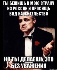 ты бежишь в мою страну из россии и просищь вид на жительство но ты делаешь это без уважения