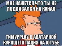 мне кажется что ты не подписался на канал тимурplay с аватаркой курящего парня на ютубе