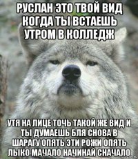 руслан это твой вид когда ты встаешь утром в колледж утя на лице точь такой же вид и ты думаешь бля снова в шарагу опять эти рожи опять лыко мачало начинай сначало