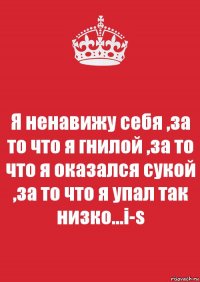 Я ненавижу себя ,за то что я гнилой ,за то что я оказался сукой ,за то что я упал так низко...i-s