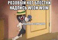 розовый кот блёстки надпись weon wow 