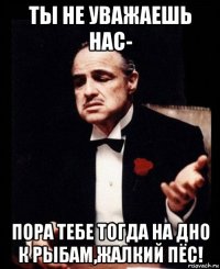 ты не уважаешь нас- пора тебе тогда на дно к рыбам,жалкий пёс!