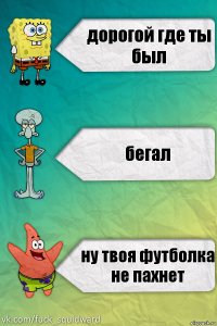 дорогой где ты был бегал ну твоя футболка не пахнет