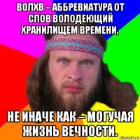 волхв – аббревиатура от слов володеющий хранилищем времени, не иначе как – могучая жизнь вечности.