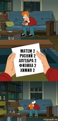 Матем 2
Руский 2
Алгебра 2
Физика 2
Химия 2