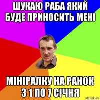 шукаю раба який буде приносить мені мініралку на ранок з 1 по 7 січня