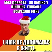 моя доброта - як коліна у пінгвіна. глибоко всередині мене і ніяк не допомагає в житті.