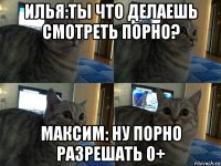 илья:ты что делаешь смотреть порно? максим: ну порно разрешать 0+