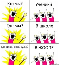 Кто мы? Ученики Где мы? В школе где наши каникулы? В ЖООПЕ