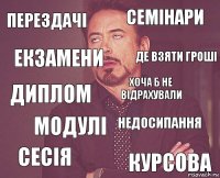 ПЕРЕЗДАЧІ СЕМІНАРИ ДИПЛОМ СЕСІЯ НЕДОСИПАННЯ ХОЧА Б НЕ ВІДРАХУВАЛИ МОДУЛІ КУРСОВА ЕКЗАМЕНИ ДЕ ВЗЯТИ ГРОШІ