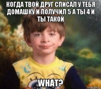 когда твой друг списал у тебя домашку и получил 5 а ты 4 и ты такой what?