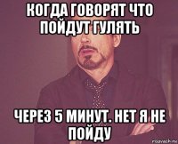 когда говорят что пойдут гулять через 5 минут. нет я не пойду