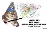 -мистер котэ
-вжух, вжух, я.
-хорошо,вжух. Дайте мне 80 LVL.
- нет,на те 80коп.