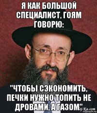 я как большой специалист, гоям говорю: "чтобы сэкономить, печки нужно топить не дровами, а газом"