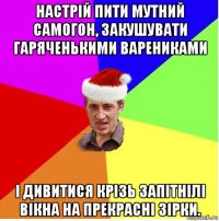 настрій пити мутний самогон, закушувати гаряченькими варениками і дивитися крізь запітнілі вікна на прекрасні зірки.