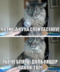 котик, а ну ка спой песенку! ты чё блять, долбоящер какой-то?!