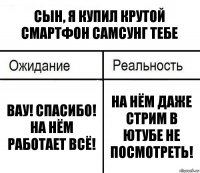 Сын, я купил крутой смартфон Самсунг тебе Вау! Спасибо! На нём работает всё! На нём даже стрим в Ютубе не посмотреть!