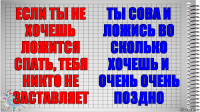 если ты не хочешь ложится спать, тебя никто не заставляет ты сова и ложись во сколько хочешь и очень очень поздно