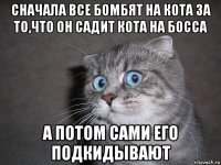 сначала все бомбят на кота за то,что он садит кота на босса а потом сами его подкидывают