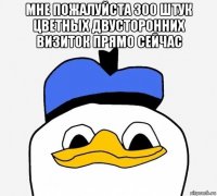 мне пожалуйста 300 штук цветных двусторонних визиток прямо сейчас 