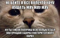 не бейте я все волечто хочу кушать мяу мяу мяу ну ты у меня получиш всю колбасу сьел лан прощаю ещораз повторится жопу парву