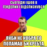 сьогодні ішов в генделик і підслизнувся якби не кобра то поламав би хребта