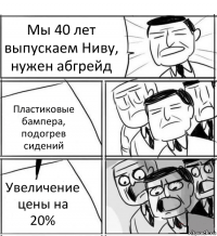 Мы 40 лет выпускаем Ниву, нужен абгрейд Пластиковые бампера, подогрев сидений Увеличение цены на 20%