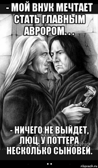 - мой внук мечтает стать главным аврором. . . - ничего не выйдет, люц. у поттера несколько сыновей. . .