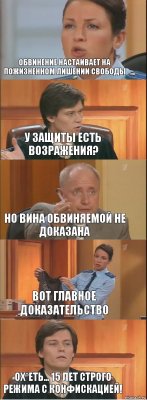 Обвинение настаивает на пожизненном лишении свободы У защиты есть возражения? НО вина обвиняемой не доказана ВОТ главное доказательство ох*еть... 15 лет строго режима с конфискацией!