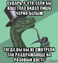 сударь, а что, если бы ваш глаз видел лишь чёрно-белым тогда вы бы не смотрели так раздражающе на розовый цвет?